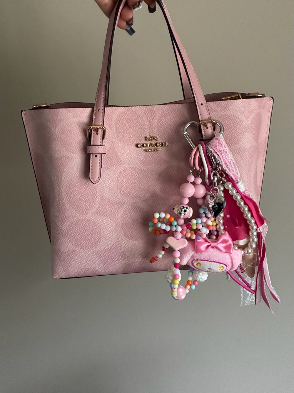 Pink Plush My Melody & Beaded Keychain Cluster Bag Charm
